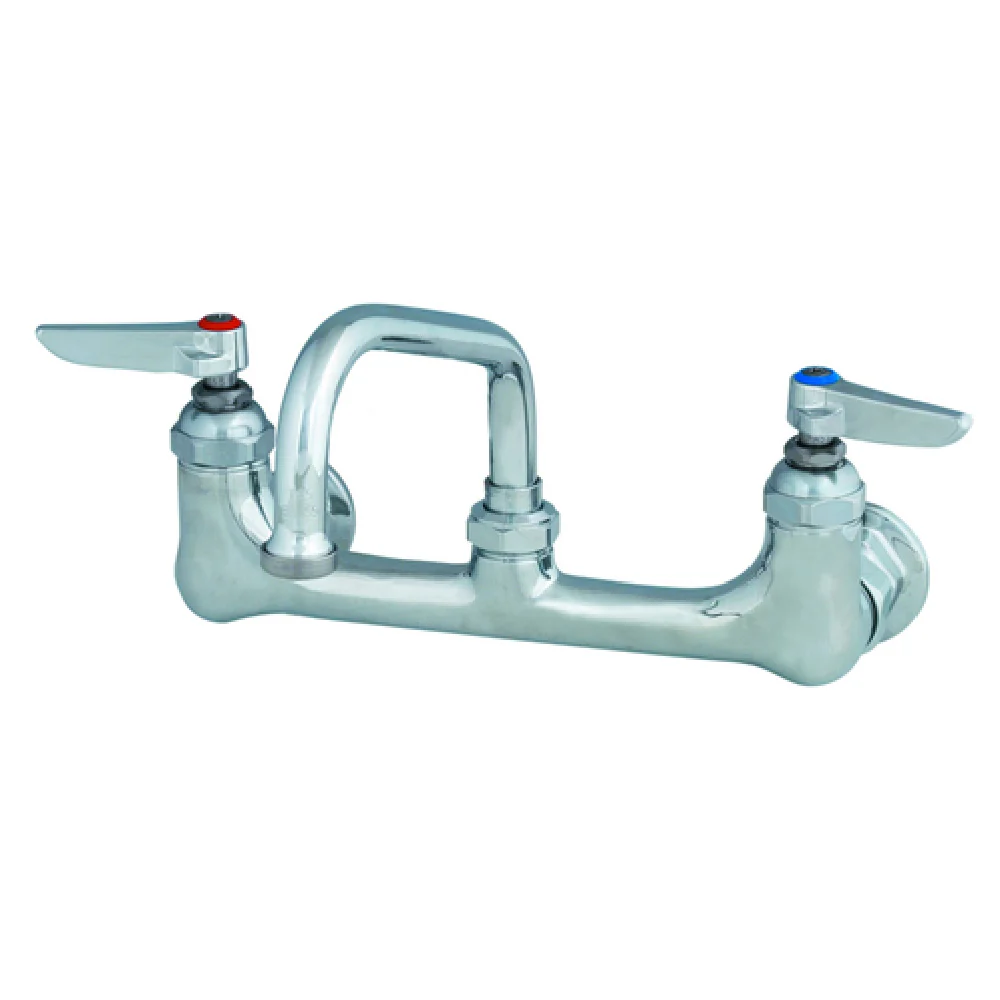 T&S Brass B-0232-EE Sink Mixing Faucet 6 Inch Stainless Steel Wall Mounted with Lever Handles