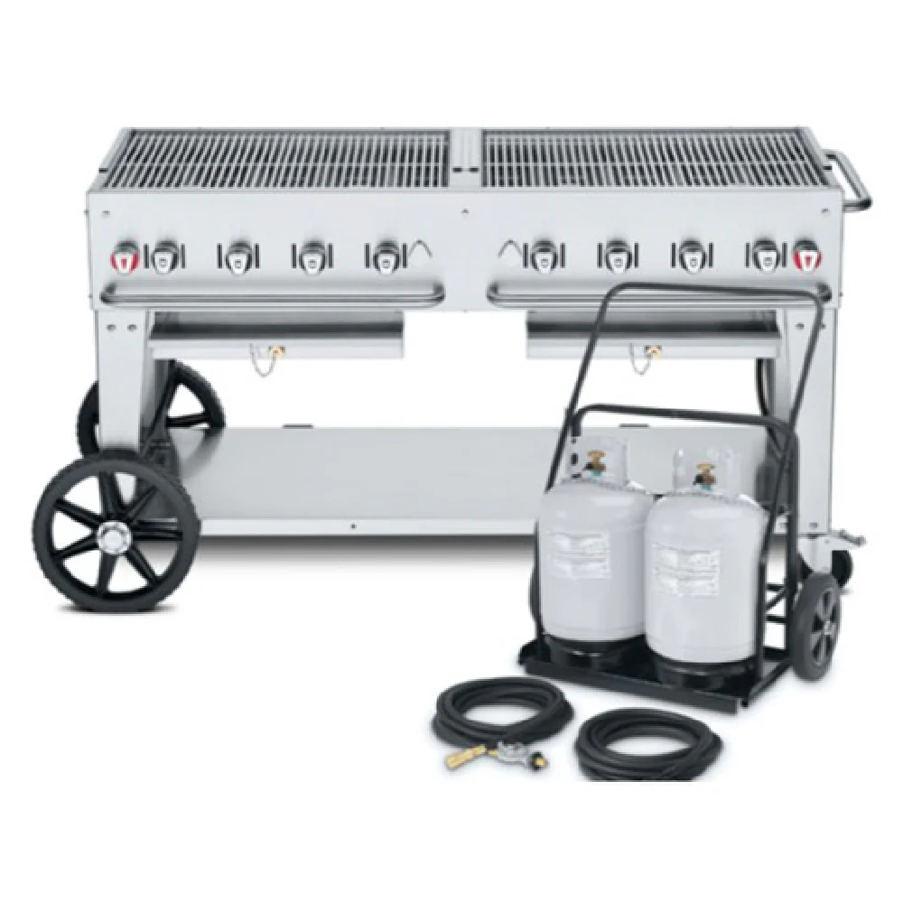 Crown Verity CV-MCC-60 69 Inch Mobile Cart Grill with Tank Cart LP Gas 8 Burners