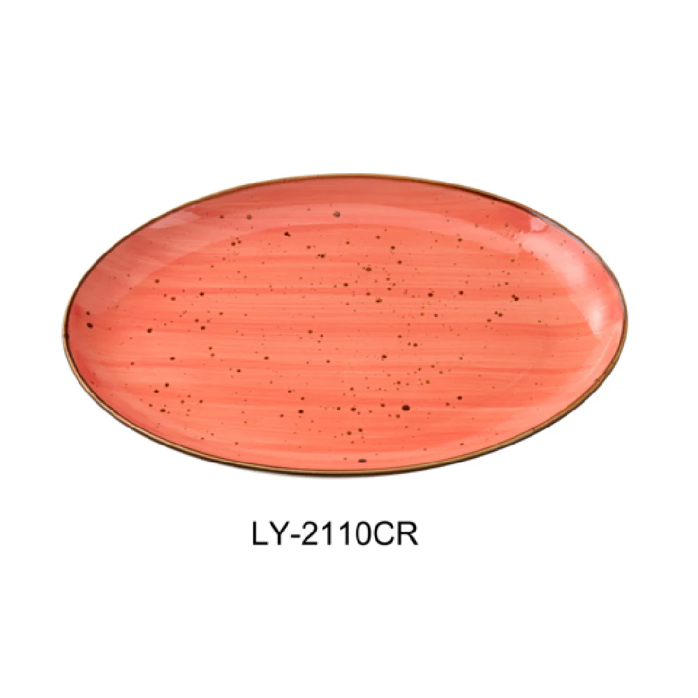 Yanco LY-2110CR 10 Inch Oval Lyon Platter Coupe Porcelain Coral 2 Dozen Packs