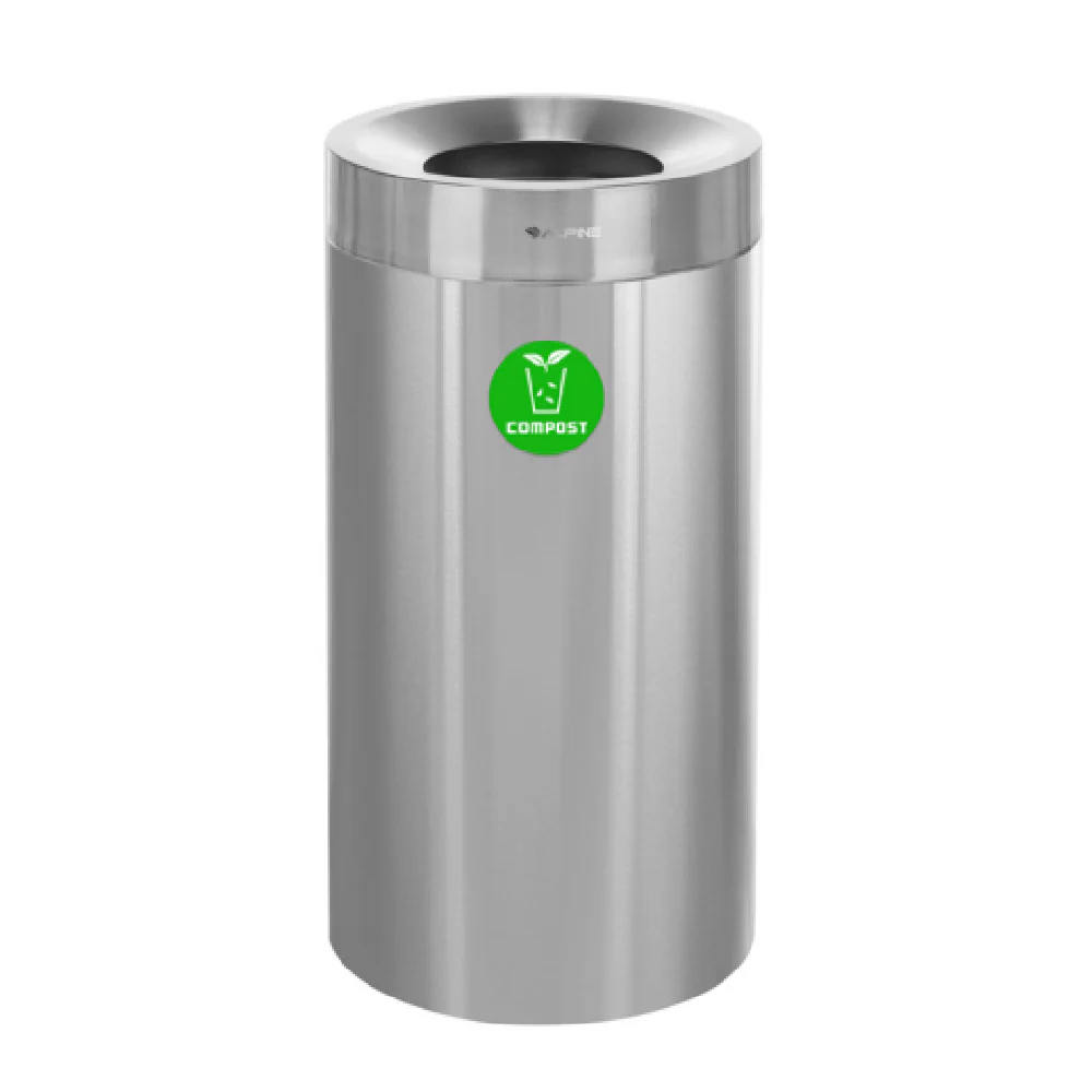 Alpine Industries ALP475-27-CO 16 Inch Compost Can Open Top Indoor Stainless Steel Silver