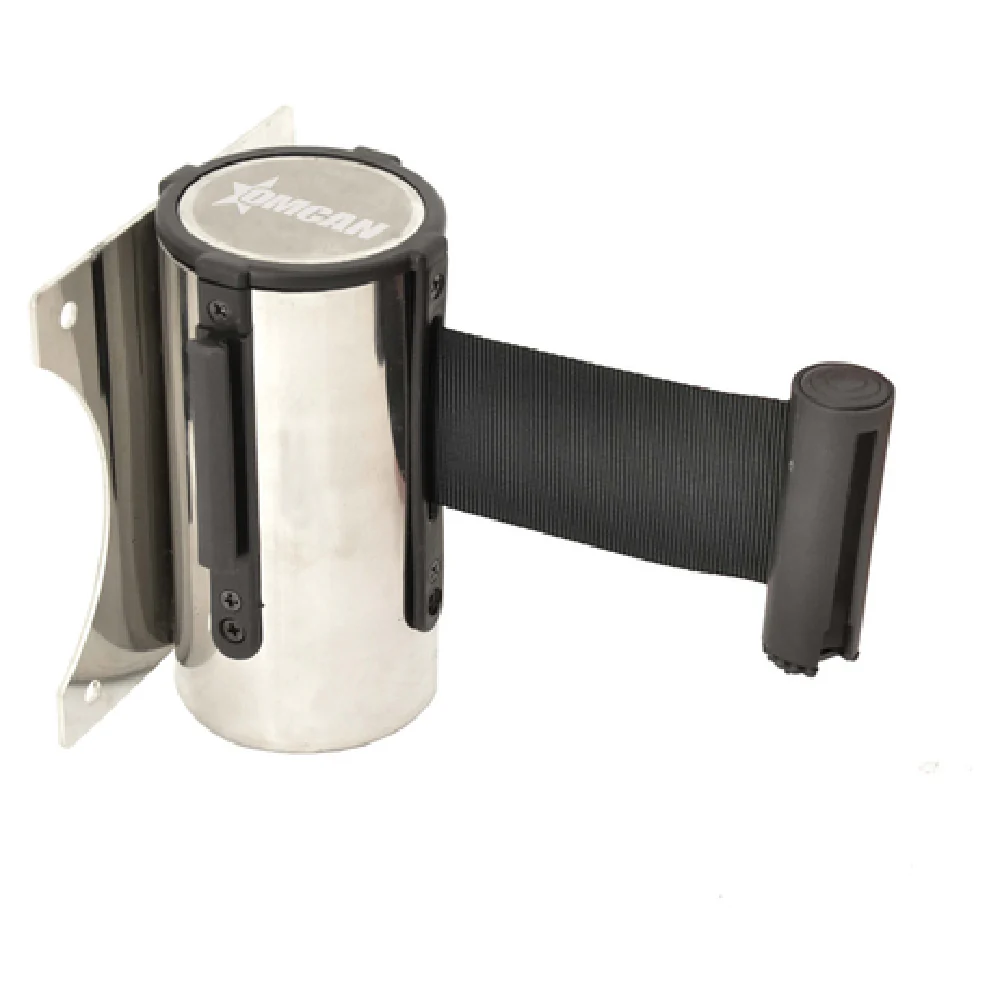 Omcan 41156 4.5 Inch Stainless Steel Wall Mount Crowd Control Stanchion with 78 Inch Belt