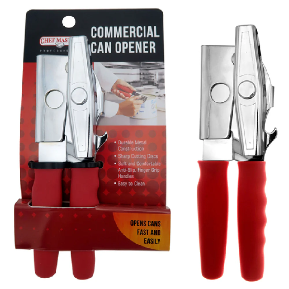 Chef Master 90226 7 Inch Manual Can Opener with Steel Anti-Slip Handles Red Chef Master 90226 7 Inch Manual Can Opener with Steel Anti-Slip Handles Red