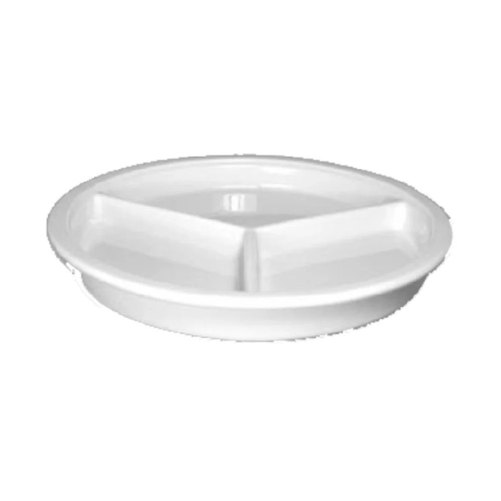 Steelite HL19010AWHA 9-1/16 Inch Round Divided Plate 3 Compartment China White