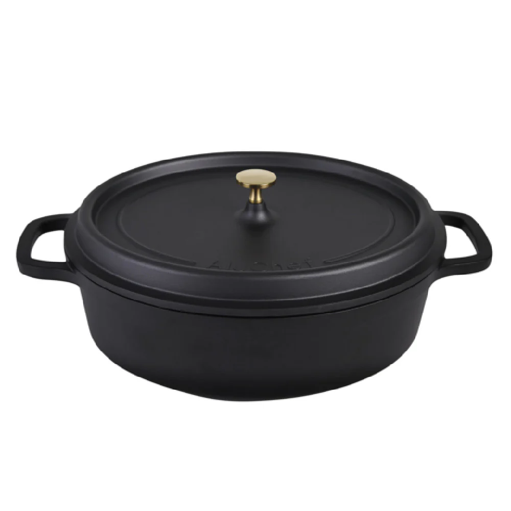 Steelite AP352911G 8.0 Quarts Roaster with Gold Knob Oval Matte Black Mixed Materials Steelite AP352911G 8.0 Quarts Roaster with Gold Knob Oval Matte Black Mixed Materials
