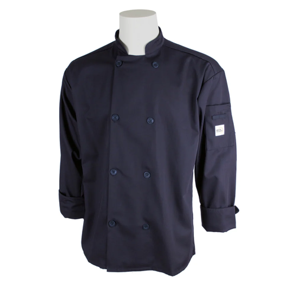 Mercer Culinary M60010NB4X 4XL Unisex Chef's Coat Navy with Shoulder Pocket Mercer Culinary M60010NB4X 4XL Unisex Chef's Coat Navy with Shoulder Pocket