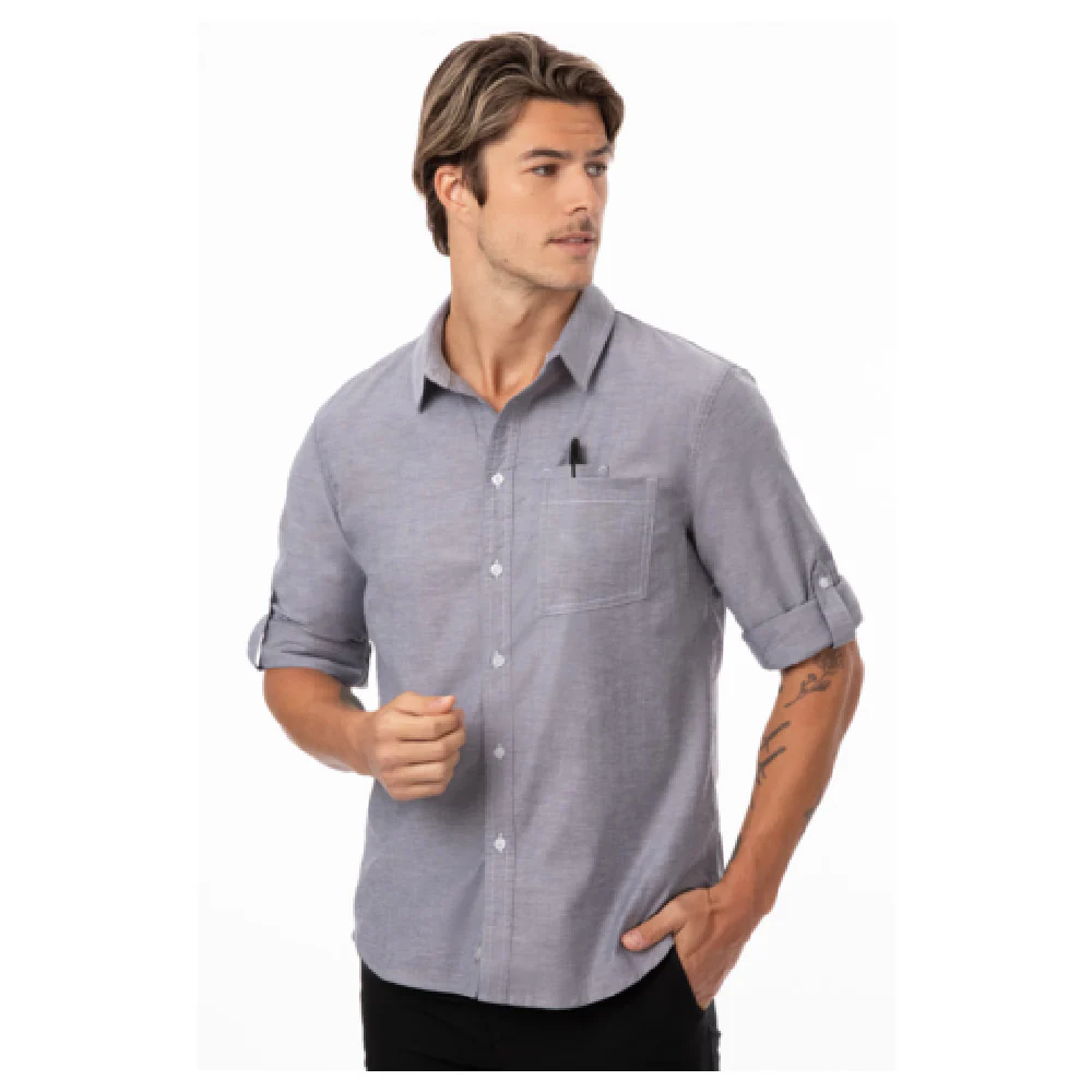 Chef Works SES01-CHR-S 22 Inch Modern Oxford Cook's Shirt Gray Poly/Cotton Stretch Closure