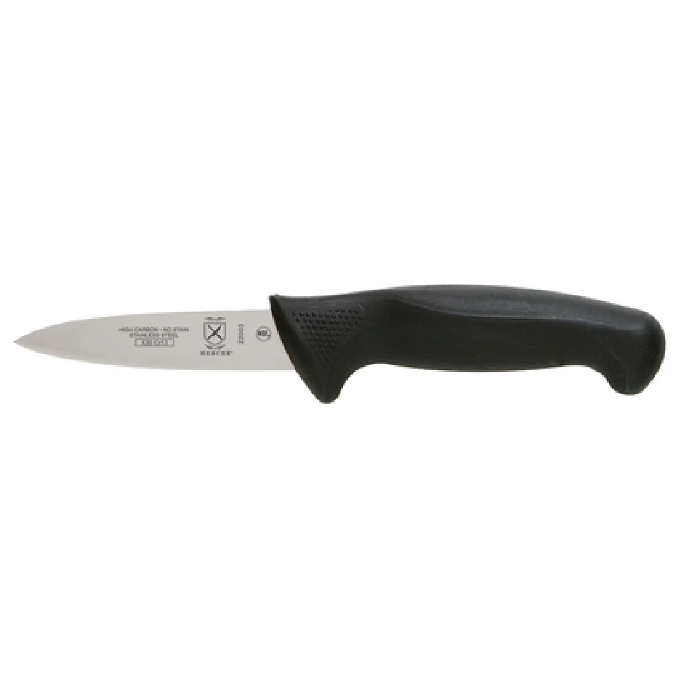 Mercer Culinary M22003 3-1/2 Inch Black Paring Knife High Carbon Steel with Finger Guard