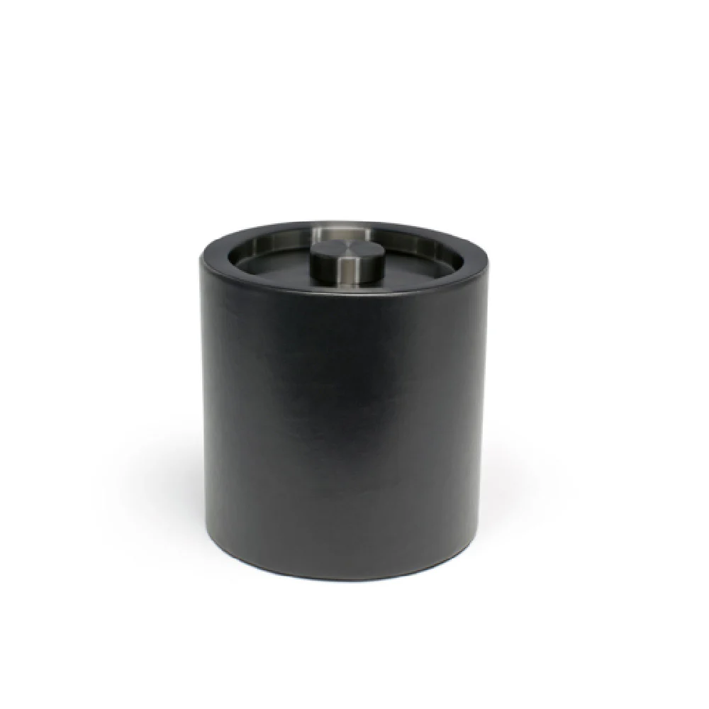 FOH RIB025BKL21 3.5qt Round London Ice Bucket Black With Brushed Stainless Lid