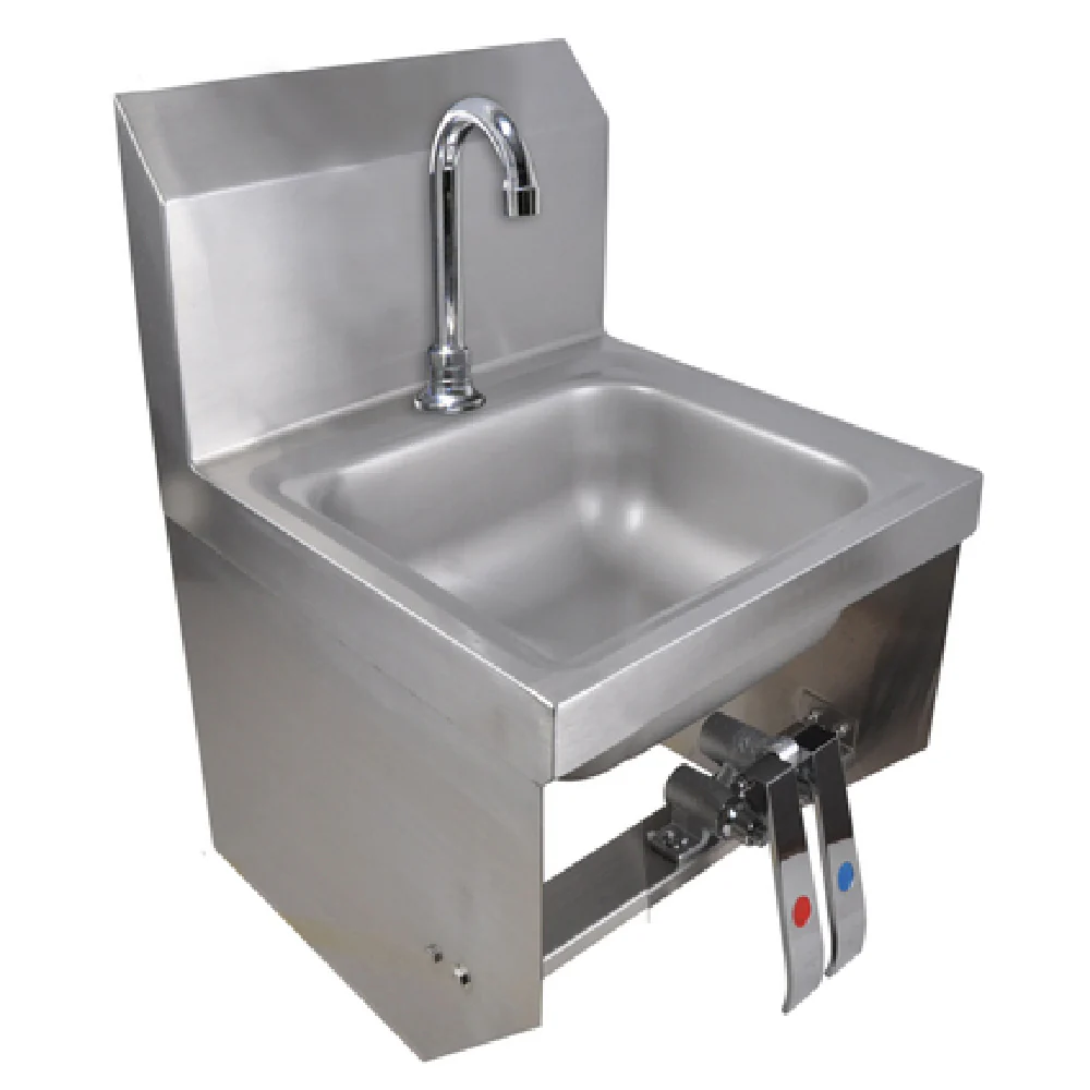 BK Resources BKHS-D-SS-1-BKK-PG 9 Inch Space Saver Hand Sink Wall Mounted Stainless Steel with Gooseneck Faucet and Dual Knee Valves