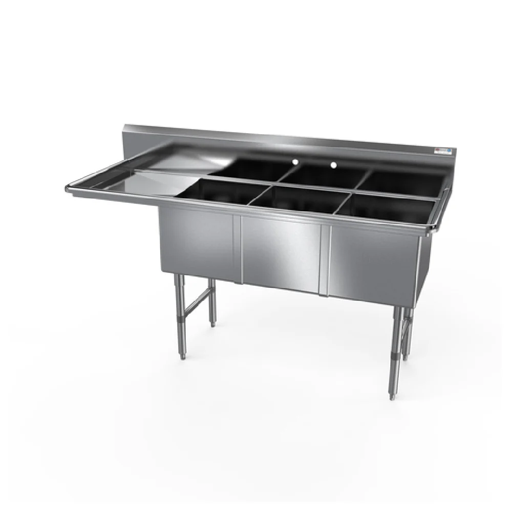NBR Equipment 3SS-182414L18 76 Inch Premium Sink with Left Drainboard Stainless Steel