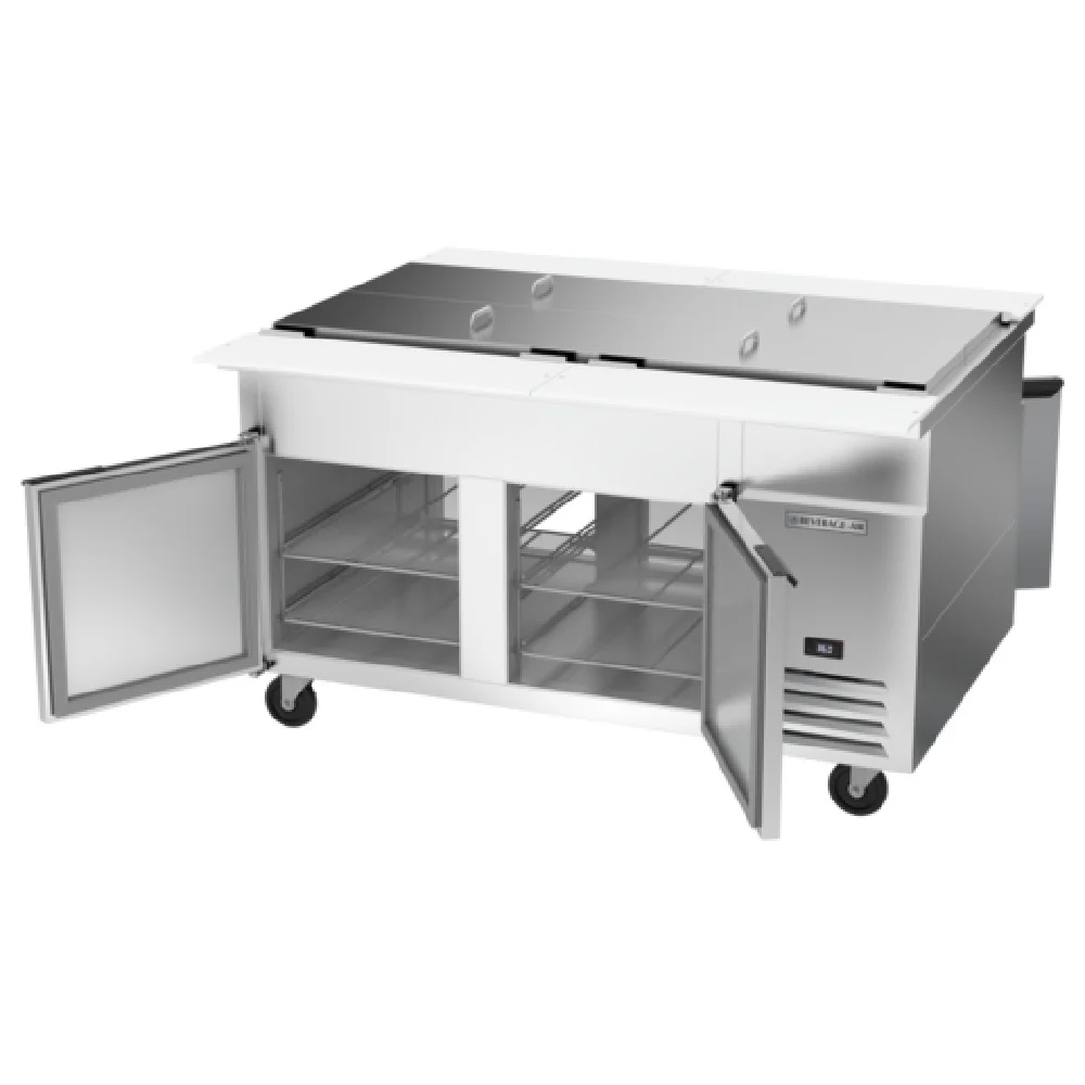 Beverage Air SPE60HC-32M-PT 60 Inch Mega Top Refrigerated Counter 17 cu ft 2 Section Stainless Steel Beverage Air SPE60HC-32M-PT 60 Inch Mega Top Refrigerated Counter 17 cu ft 2 Section Stainless Steel