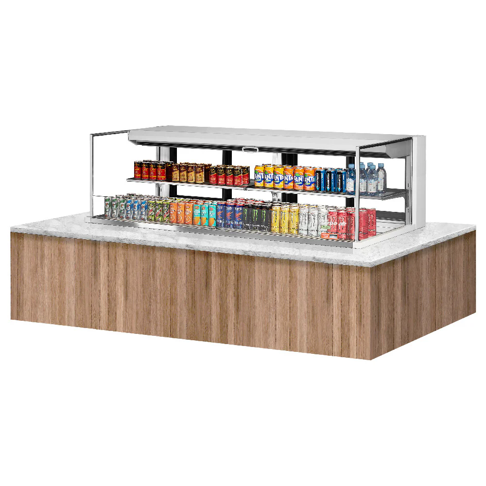 Turbo Air TOM-72L-UFD-B-2SI-N 72 Inch Low Profile Display Case 15.8 cu ft with Night Cover Turbo Air TOM-72L-UFD-B-2SI-N 72 Inch Low Profile Display Case 15.8 cu ft with Night Cover