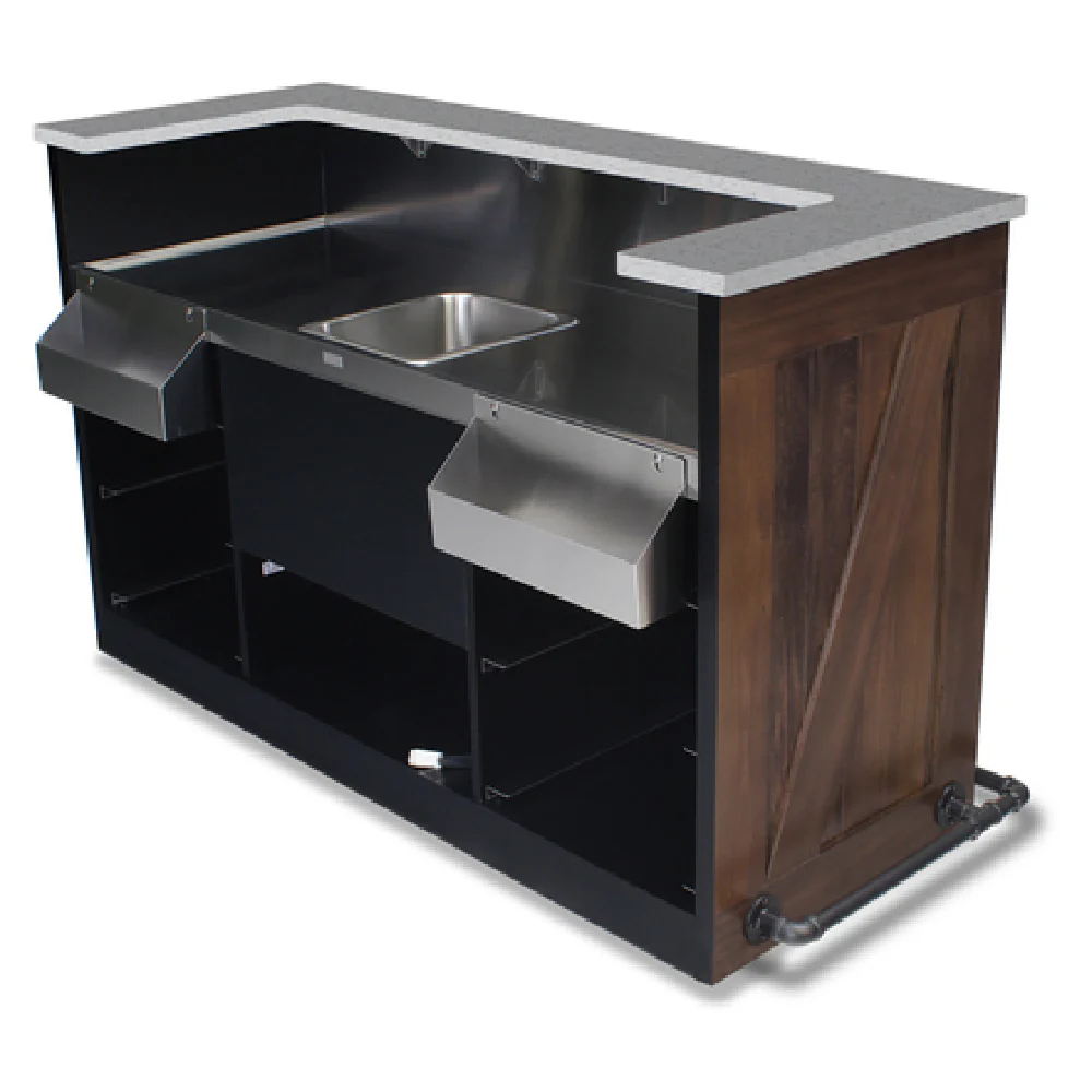 Forbes Industries 5785-6 79 Inch Rustica Mobile Bar Hardwood Stainless Steel with Speed Rails Forbes Industries 5785-6 79 Inch Rustica Mobile Bar Hardwood Stainless Steel with Speed Rails