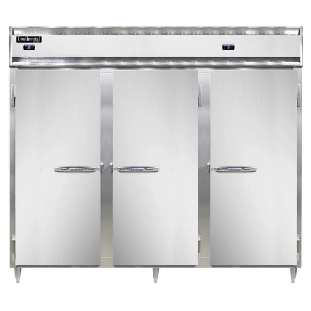 Continental Refrigerator D3RRFEN 85 Inch Designer Line Refrigerator Freezer Reach-in 3 Section with Aluminum and Stainless Steel Construction