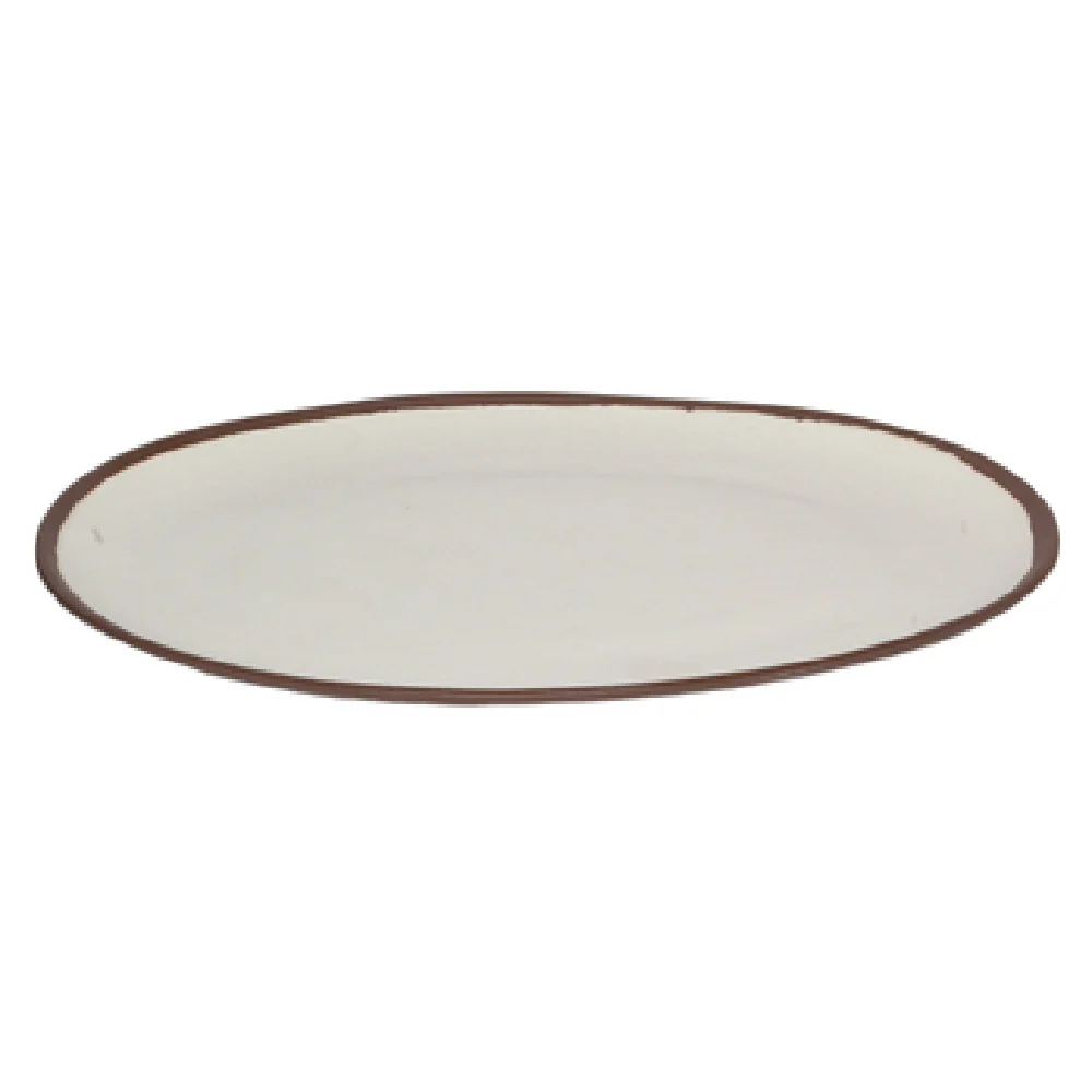 GET Enterprises P-151-CRM 15 Inch Oval Platter Melamine Break Resistant with Brown Trim