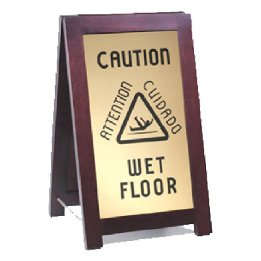 Cal Mil 851-WET 12 Inch Bilingual Wet Floor Sign A-frame Wood Mahogany Finish