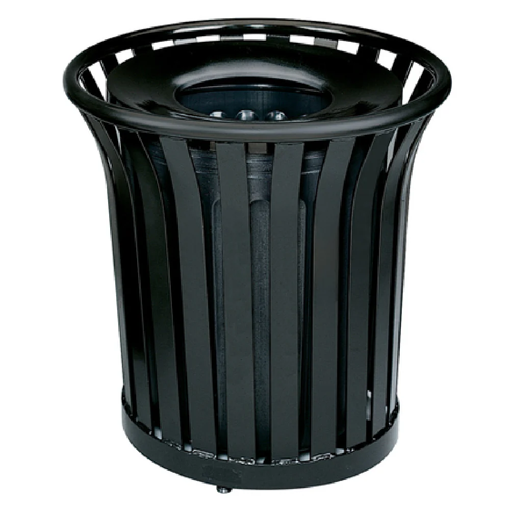 Rubbermaid Commercial Products FGMT32PLBK 29 Inch Steel Black Trash Receptacle with Open Top