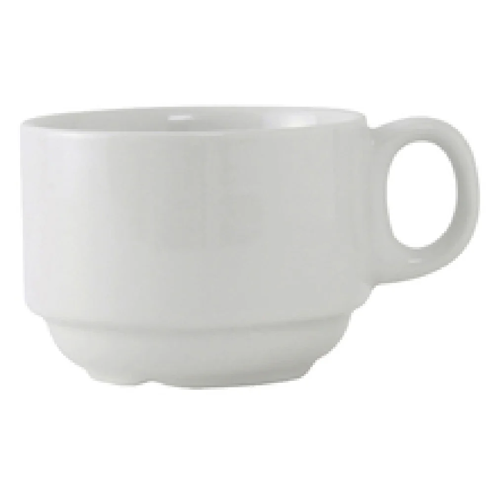 Tuxton ALF-0703 7 Oz Cup Stackable Porcelain White - 3-1/4 Inch Diameter
