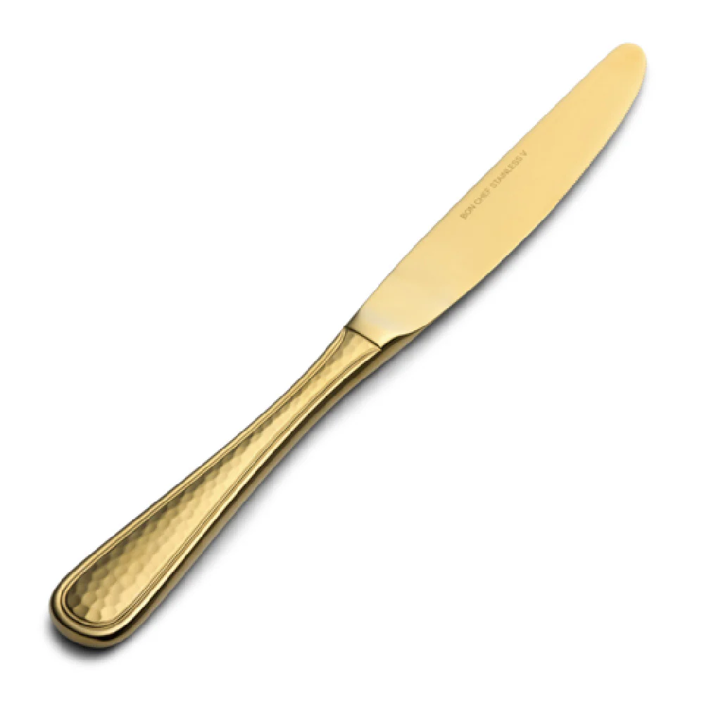 Bon Chef S4711G 9.4 Inch Dinner Knife Euro Gold PVD Hammered Stainless Steel