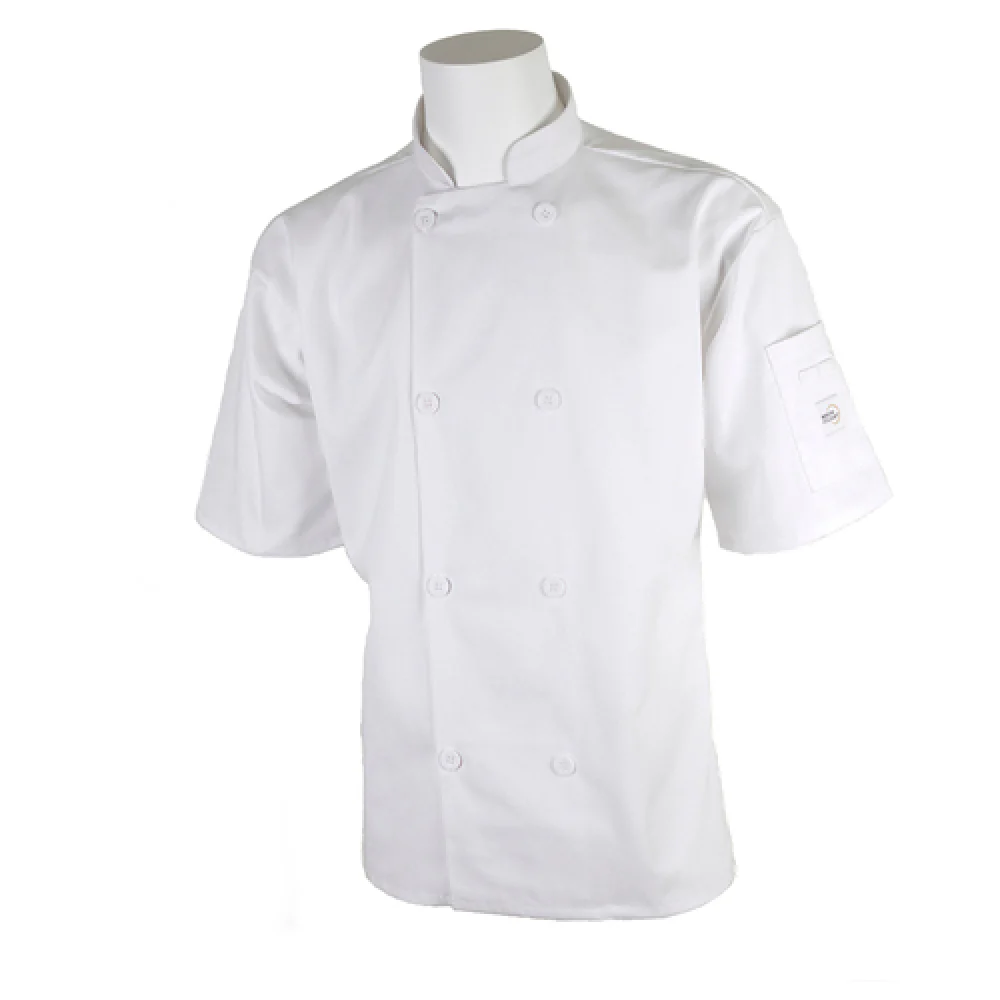 Mercer Culinary M60019WH5X 5XL Unisex Chef's Coat Short Sleeve Mesh Back White Mercer Culinary M60019WH5X 5XL Unisex Chef's Coat Short Sleeve Mesh Back White