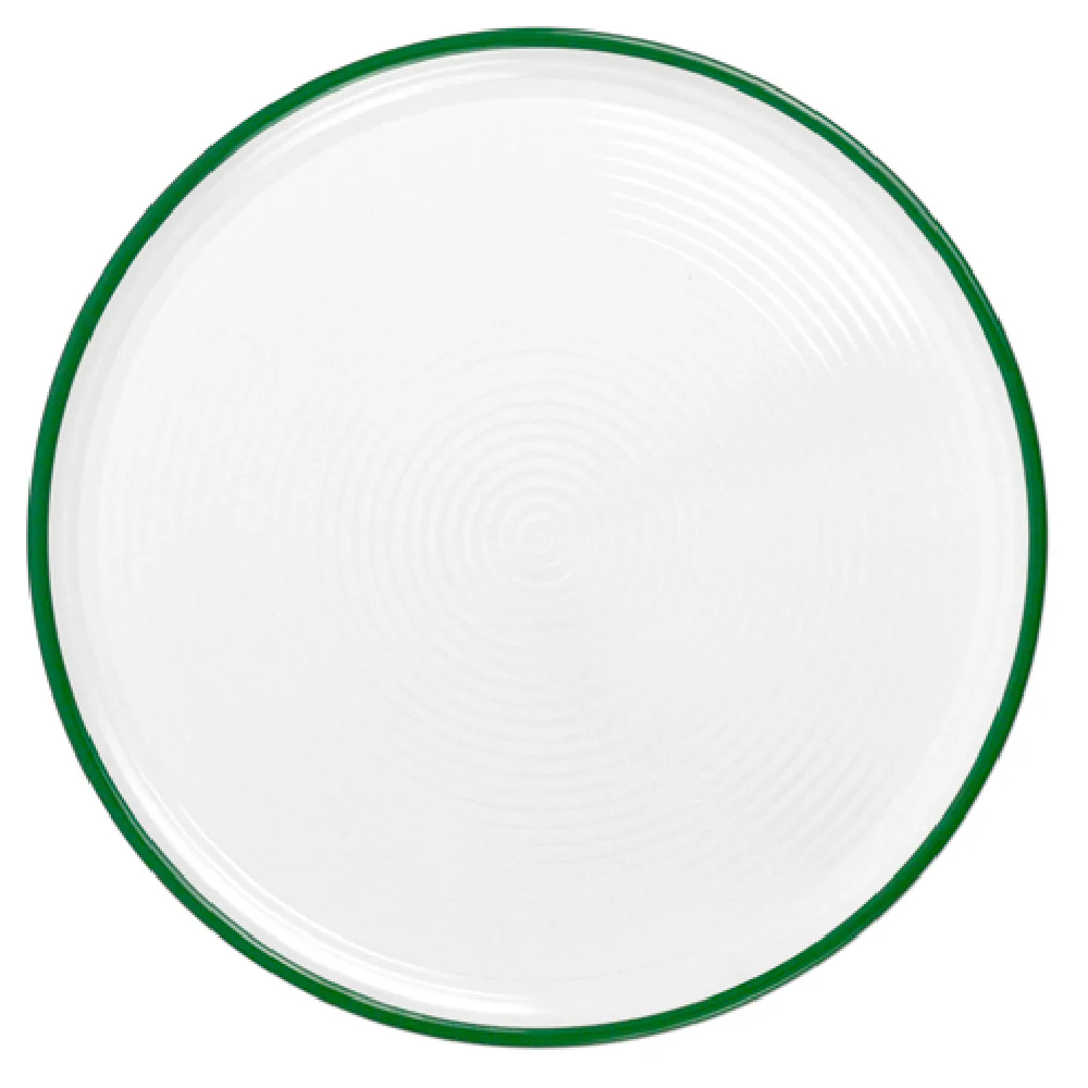 BauscherHepp T3014G 13-3/4 Inch Diameter Ripple Pizza Plate Melamine White Green Rim BauscherHepp T3014G 13-3/4 Inch Diameter Ripple Pizza Plate Melamine White Green Rim