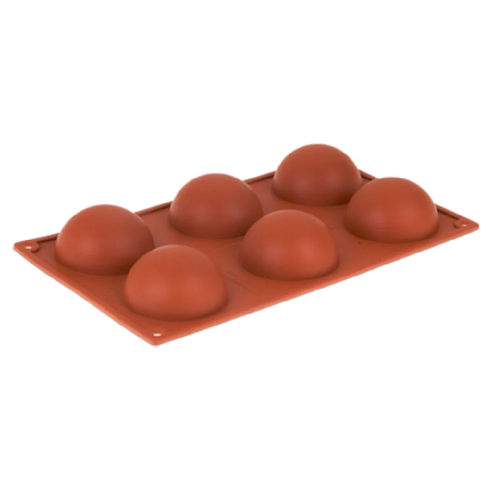 JB Prince M510 F 12 Inch Orange Silicone Pavoni Mold with 6 Hemisphere