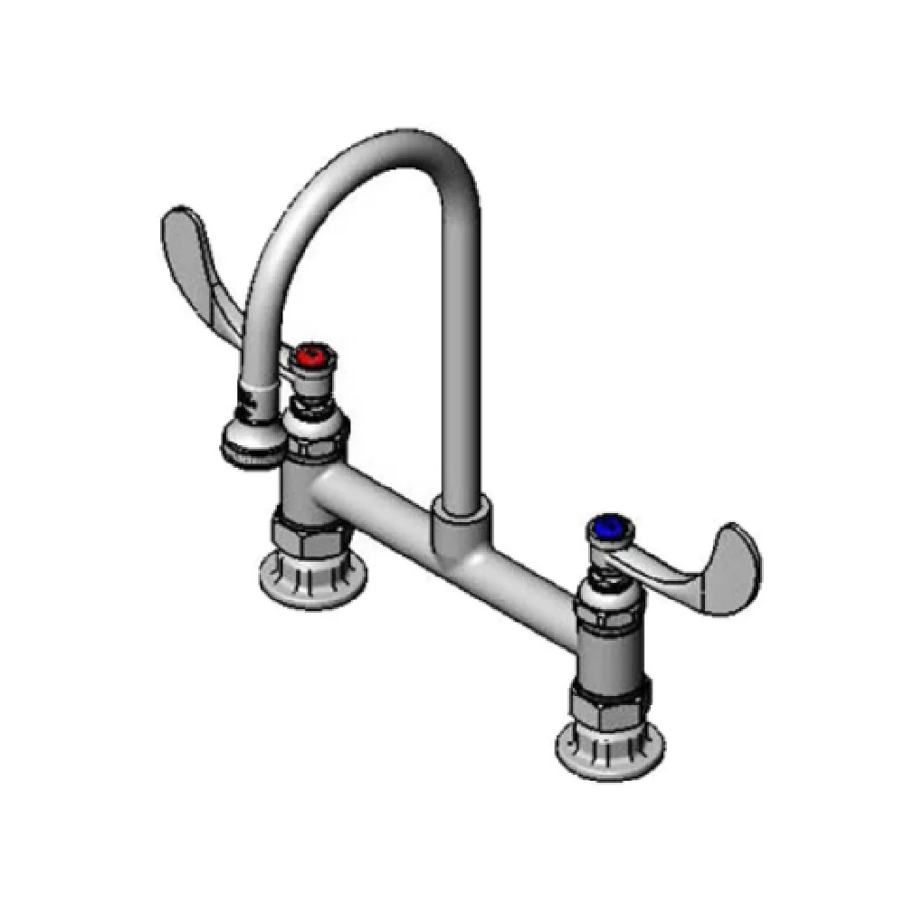 T&S Brass B-0322-04 Mixing Faucet 8 Inch Center Deck Mount Stainless Steel With Gooseneck