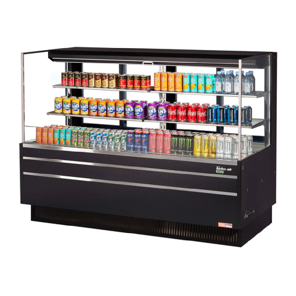 Turbo Air TOM-72L-UFD-B-3S-N 70 Inch Open Refrigerated Display 23.4 cu ft Stainless Steel with 2 Tiers