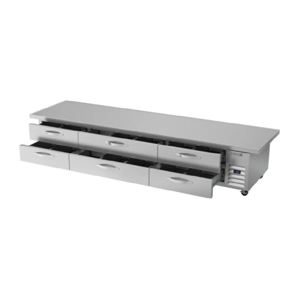Beverage Air WTRCS112HC-120 120 Inch Three-section Equipment Stand Refrigerator 24.36 cu ft Stainless Steel with 6 Drawers Beverage Air WTRCS112HC-120 120 Inch Three-section Equipment Stand Refrigerator 24.36 cu ft Stainless Steel with 6 Drawers