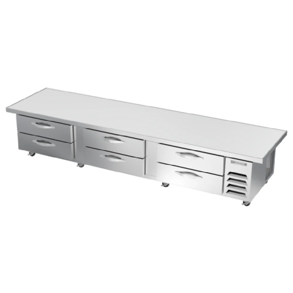 Beverage Air WTRCS112HC-120 120 Inch Three-section Equipment Stand Refrigerator 24.36 cu ft Stainless Steel with 6 Drawers Beverage Air WTRCS112HC-120 120 Inch Three-section Equipment Stand Refrigerator 24.36 cu ft Stainless Steel with 6 Drawers