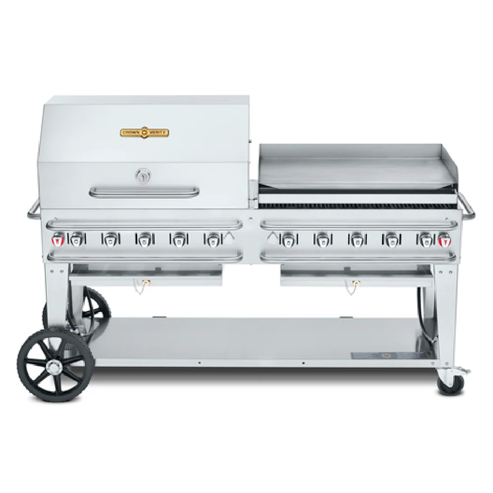 Crown Verity CV-RCB-72RWP-SI50/101 81 Inch Gas Charbroiler Stainless Steel 10 Burners with Roll Dome Crown Verity CV-RCB-72RWP-SI50/101 81 Inch Gas Charbroiler Stainless Steel 10 Burners with Roll Dome