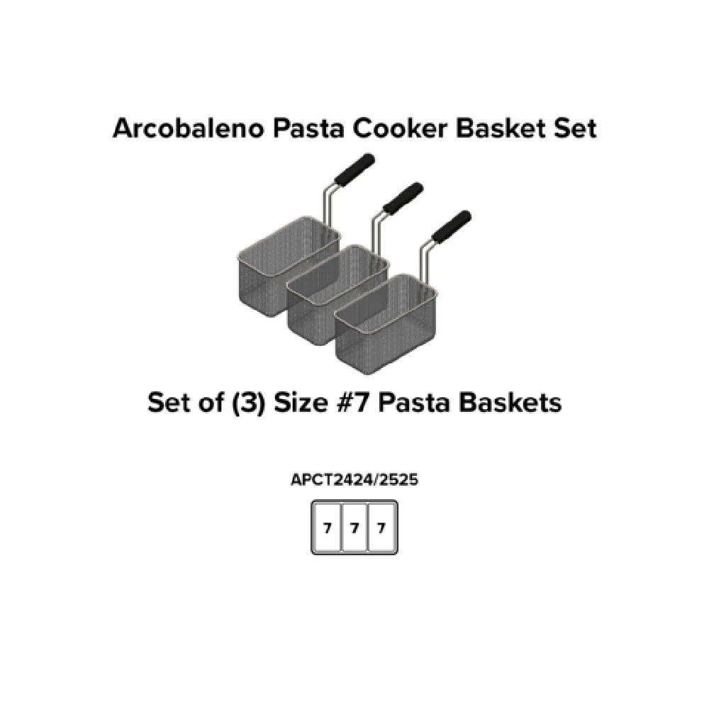 Arcobaleno Pasta Equipment APCB7SET3 #7 Pasta Cooker Basket Set of 3 Stainless Steel Arcobaleno Pasta Equipment APCB7SET3 #7 Pasta Cooker Basket Set of 3 Stainless Steel