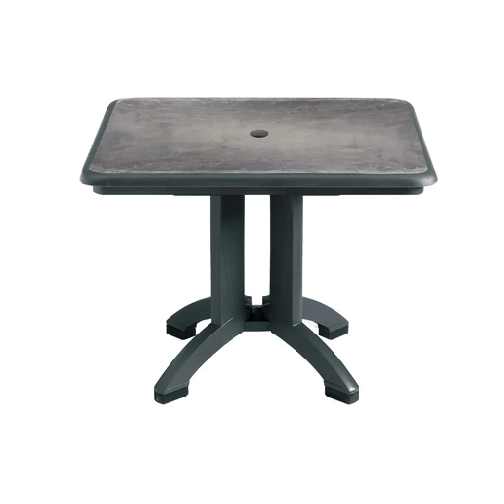 Grosfillex US744002 32 Inch Square Aquaba Outdoor Table Zinc Top Charcoal Legs