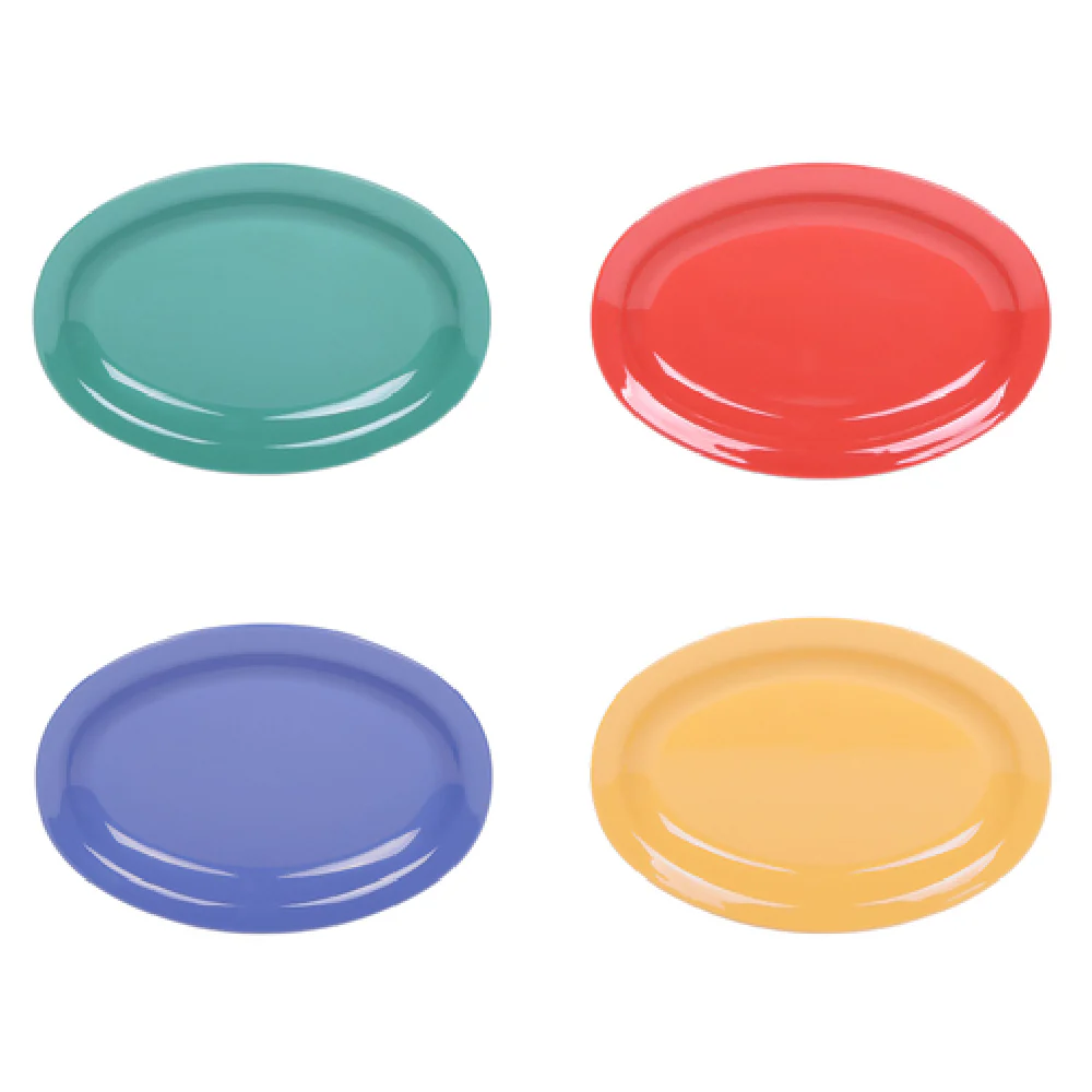 GET Enterprises B106OV-MIX 10 Inch Oval Plate Plastic Break Chip Resistant with Assorted Colors