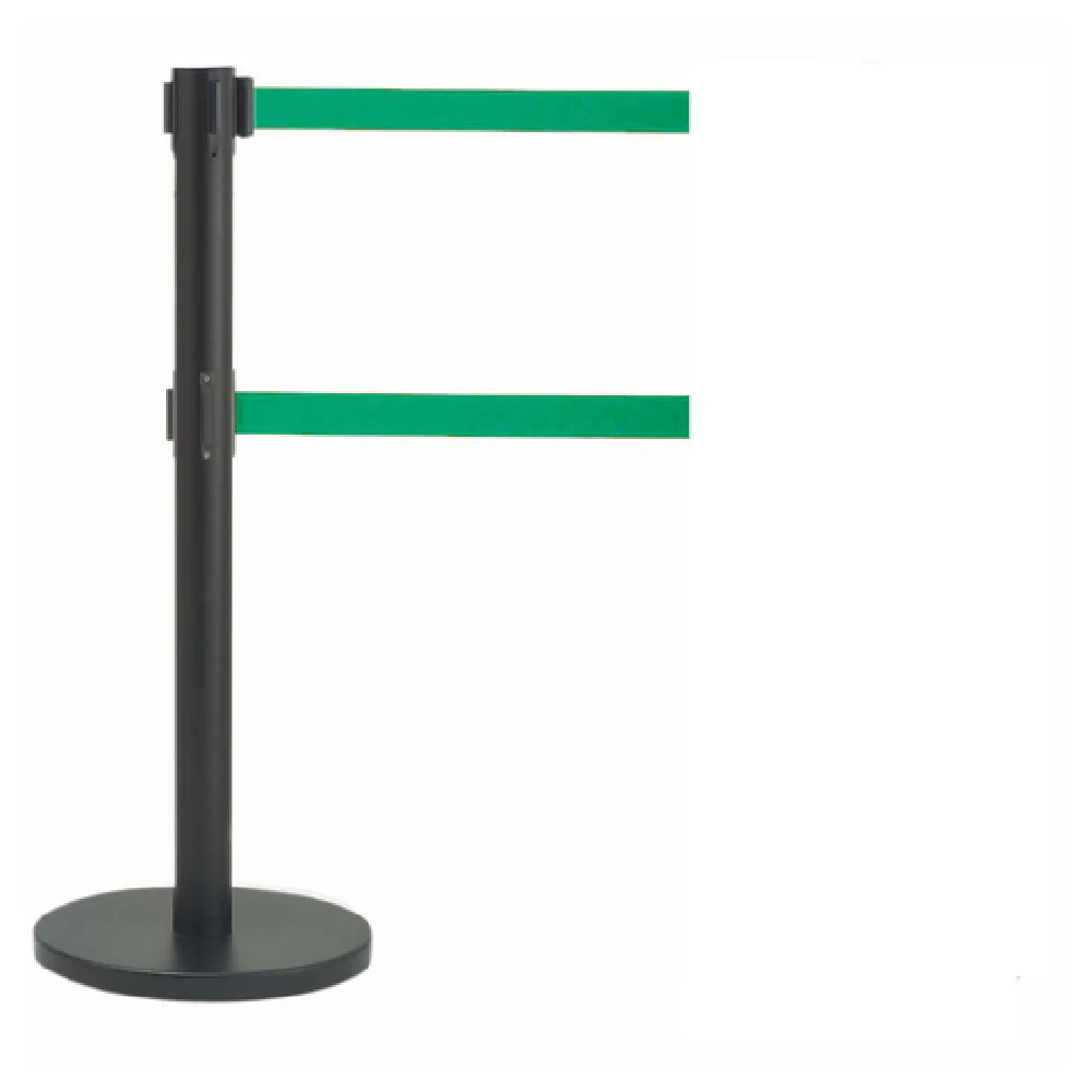 Aarco HBK-27GR Portable Crowd Control Stanchion Dual Retractable Belt Black Finish