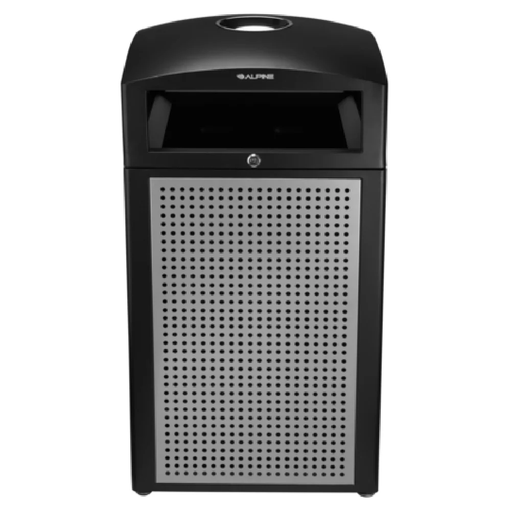 Alpine Industries ALP472-40-SIL 21 Inch Trash Receptacle with Lid Silver Steel