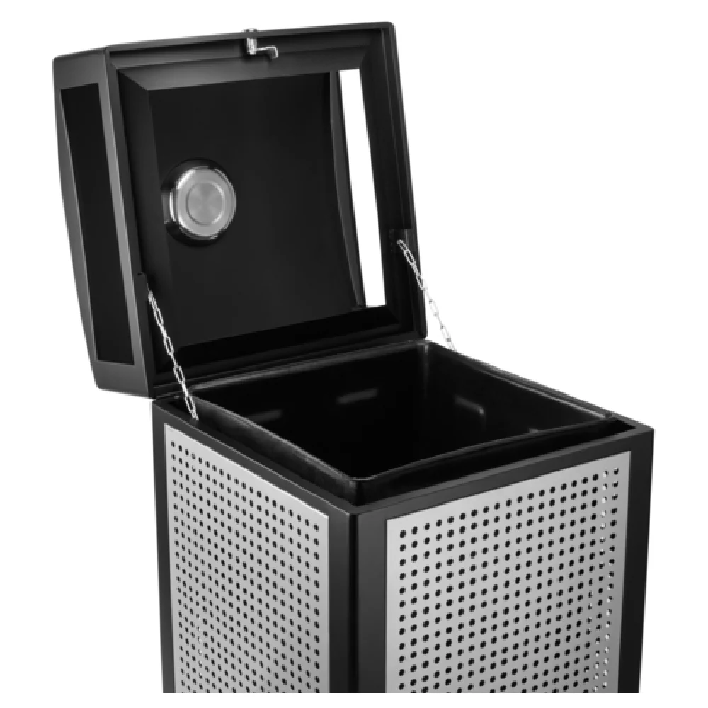Alpine Industries ALP472-40-SIL 21 Inch Trash Receptacle with Lid Silver Steel Alpine Industries ALP472-40-SIL 21 Inch Trash Receptacle with Lid Silver Steel