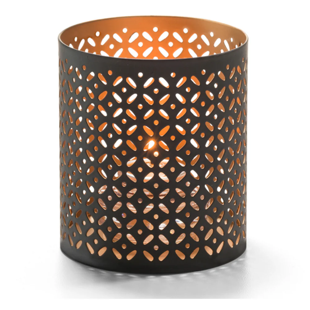 Hollowick 6105 3-1/8 Inch Diameter Candle Lamp with Perforated Metal Design Black and Gold
