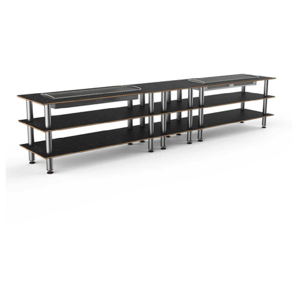 MGCMLD04MSXF 171 Inch Modular Double Heat Buffet Table 3 Tier Drop-in Canned Heat Laminated Wood with Black Canopy