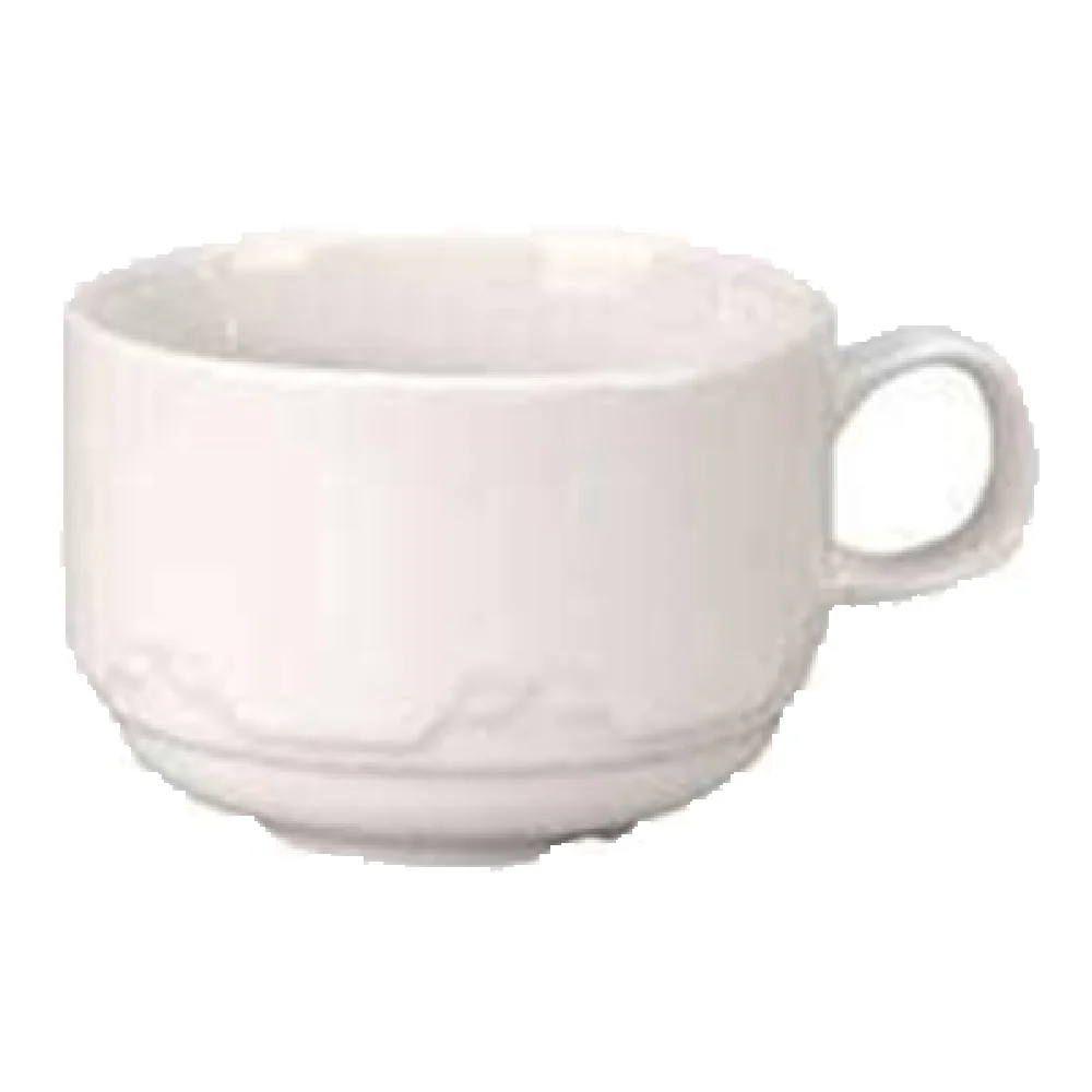 Vertex China KF-1 7 Oz Cup Round Stackable with Handle White 3-3/8 Inch