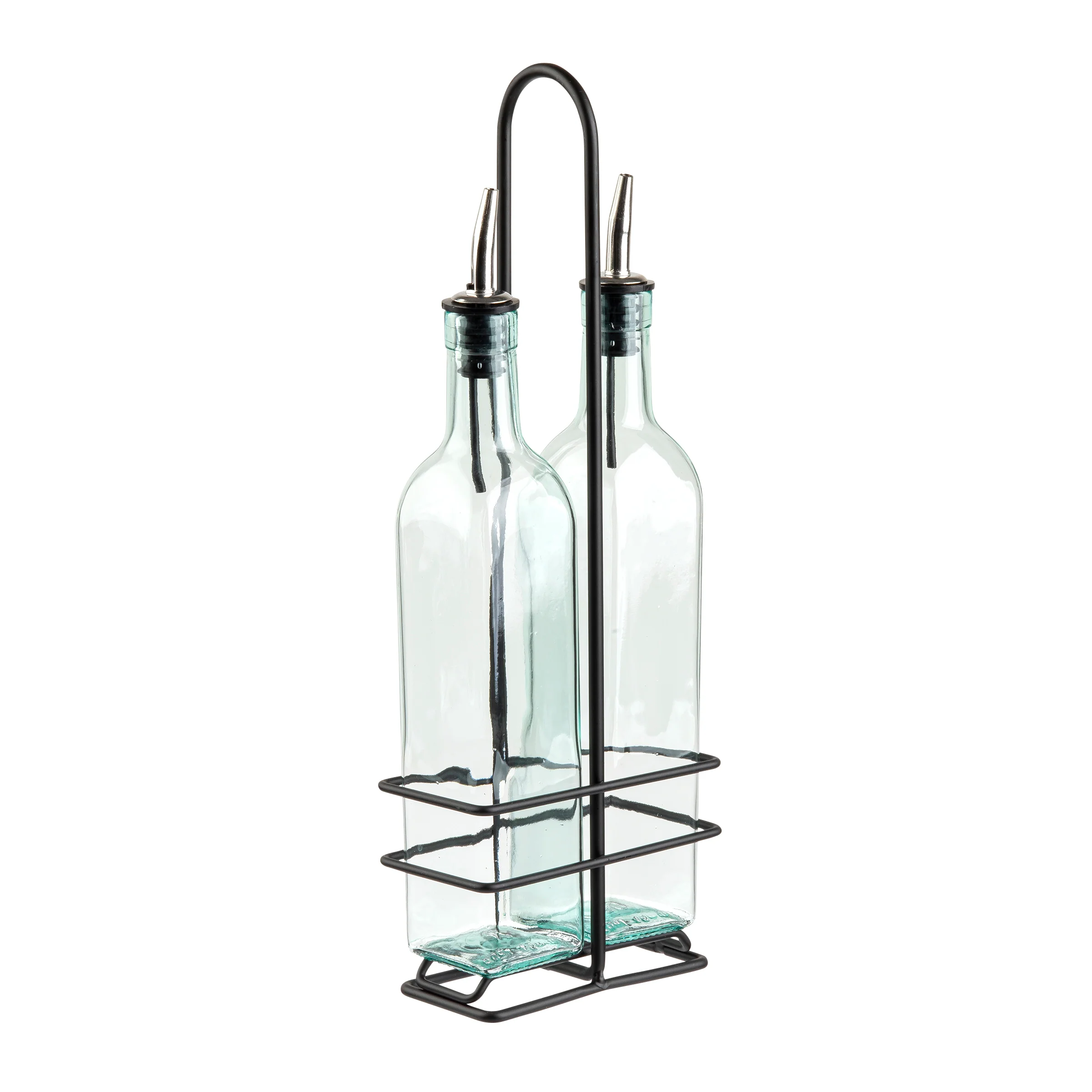 Tablecraft H916NBK 16 Oz Oil and Vinegar Cruet Set with Green Tint Glass Bottles Tablecraft H916NBK 16 Oz Oil and Vinegar Cruet Set with Green Tint Glass Bottles