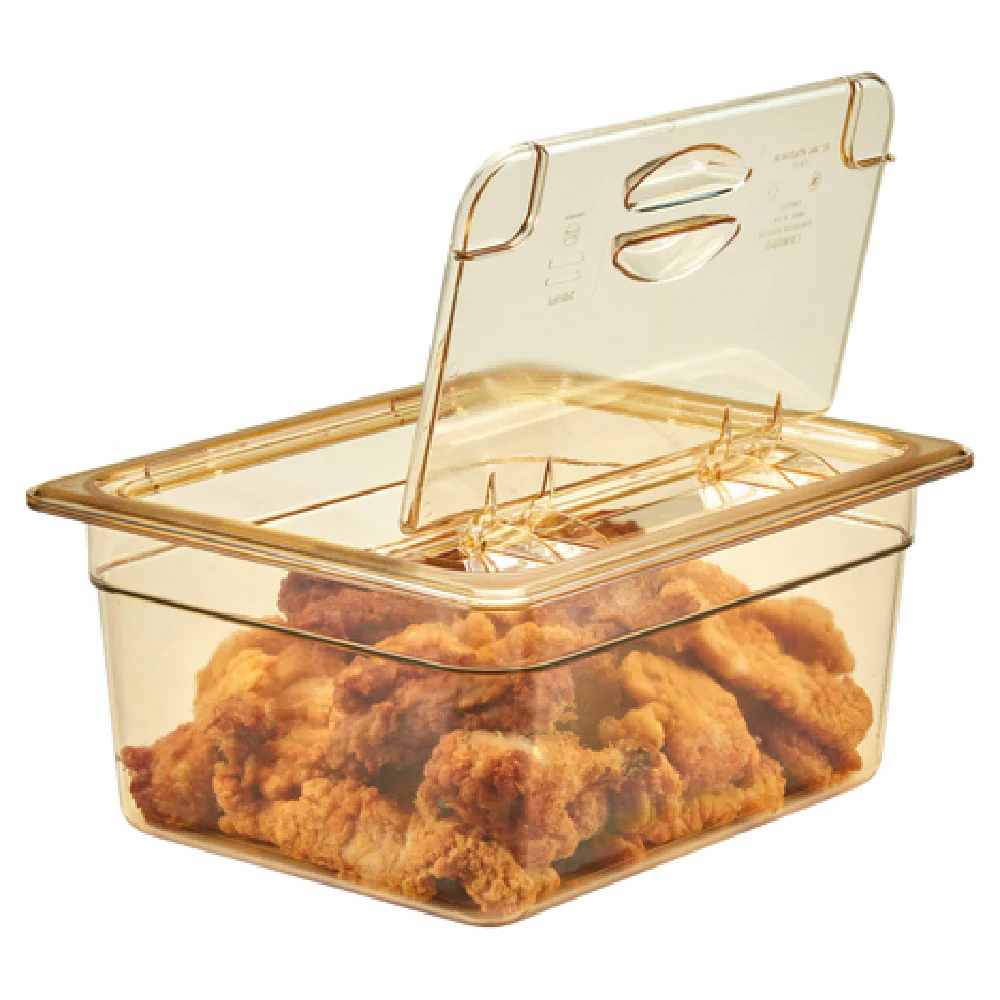 Cambro 20HPL150 High Heat Food Pan Cover 1/2 Size with Hinged Lid Amber Plastic Cambro 20HPL150 High Heat Food Pan Cover 1/2 Size with Hinged Lid Amber Plastic