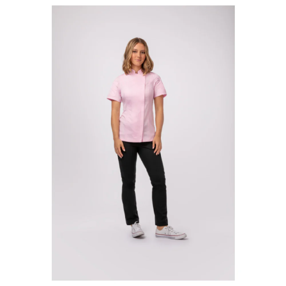 Chef Works BCWSZ006-PIN-L 34 Inch Women's Chef Coat Slim Fit Pink Cotton Poly Twill