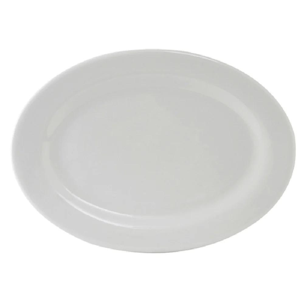 Tuxton ALH-136 13-3/4 Inch Oval Platter with Wide Rim Rolled Edge Porcelain White Tuxton ALH-136 13-3/4 Inch Oval Platter with Wide Rim Rolled Edge Porcelain White
