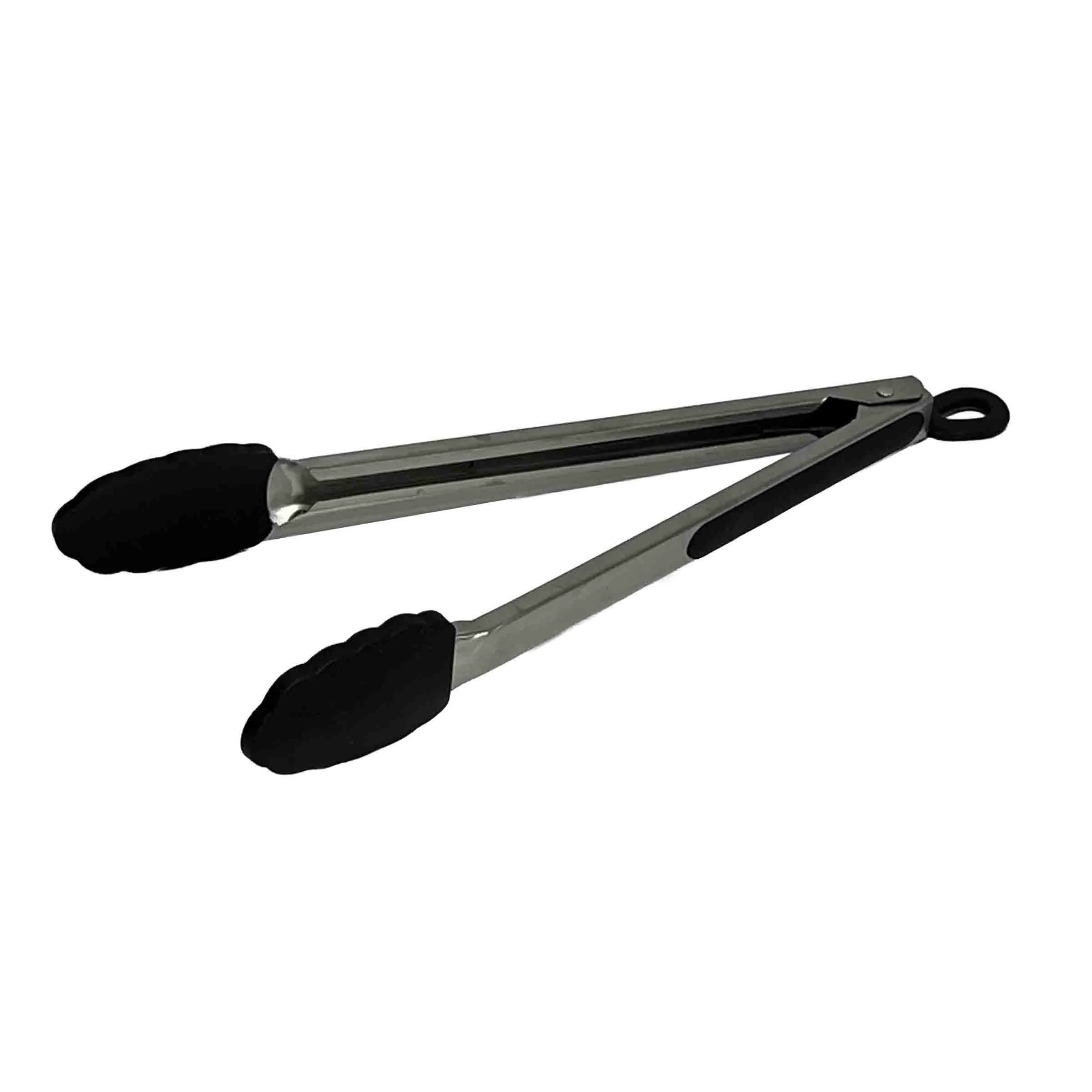 Tablecraft CW404 13-1/2 Inch Long Utility Tongs with Locking Feature Black Silicone