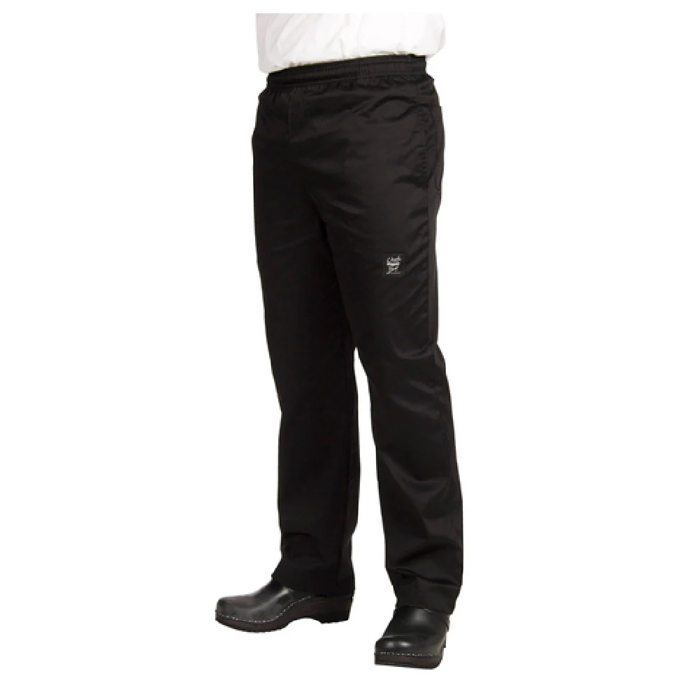 John Ritzenthaler Company P020BK-8X 15 Inch Black Chef's Pants Baggy Poly Cotton Blend John Ritzenthaler Company P020BK-8X 15 Inch Black Chef's Pants Baggy Poly Cotton Blend