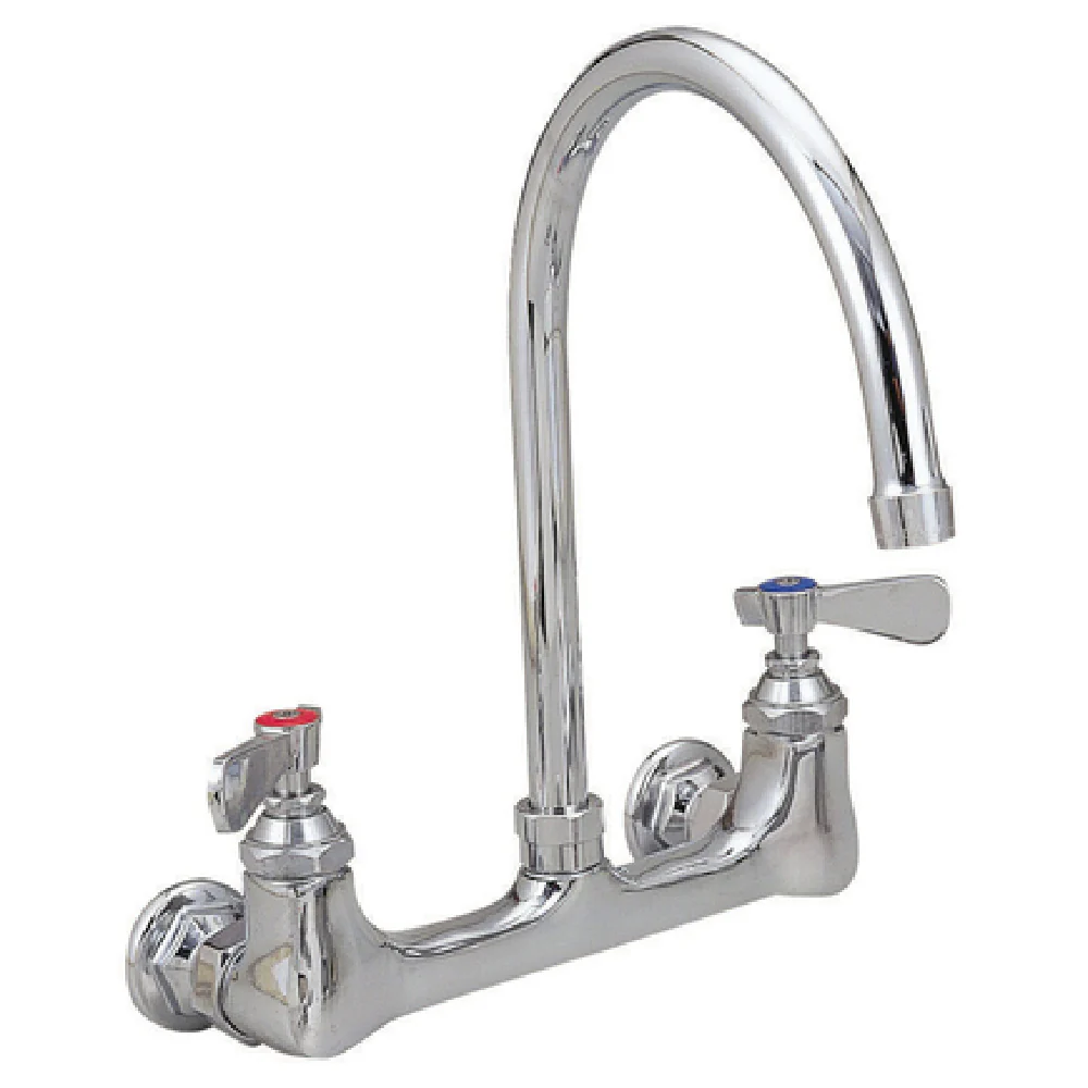 BK Resources BKF-8G-G 8-Inch Gooseneck Splash-Mounted Faucet Heavy Duty Polished Chrome Finish