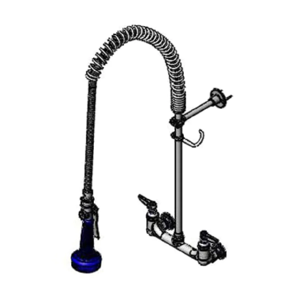 T&S Brass B-0133-B08-SWV 8 Inch Wall Mount Pre-Rinse Faucet with Spring Action Gooseneck