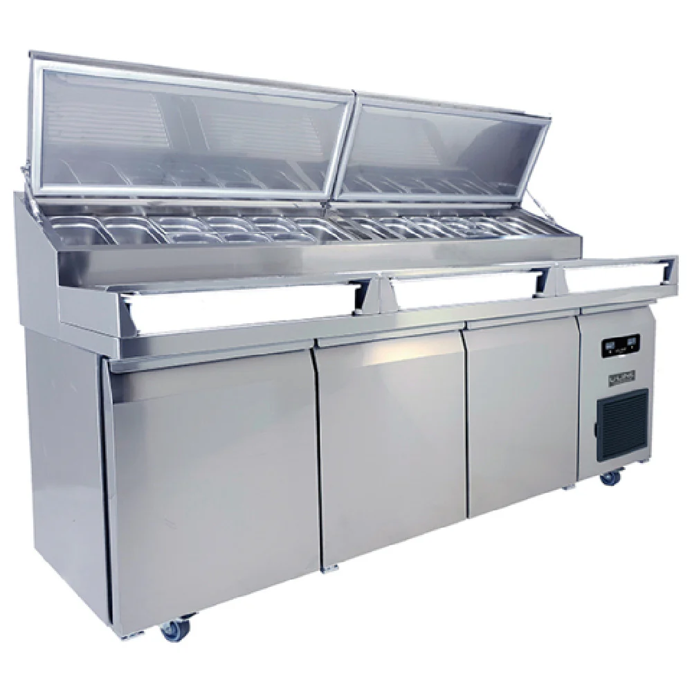 U-Line Corporation UCPT588-SS61A 88 Inch Commercial Refrigerated Prep Table with Sealed Condiment Rail 21.89 cu ft U-Line Corporation UCPT588-SS61A 88 Inch Commercial Refrigerated Prep Table with Sealed Condiment Rail 21.89 cu ft