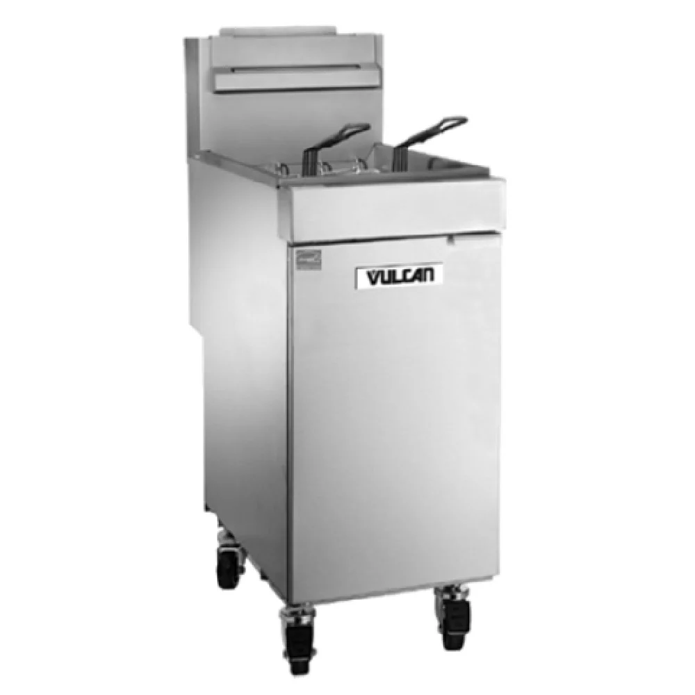 Vulcan 1VEG35M_NAT 15-1/2 Inch Gas Floor Model Fryer Stainless Steel with Twin Fry Baskets 70000 BTU Vulcan 1VEG35M_NAT 15-1/2 Inch Gas Floor Model Fryer Stainless Steel with Twin Fry Baskets 70000 BTU